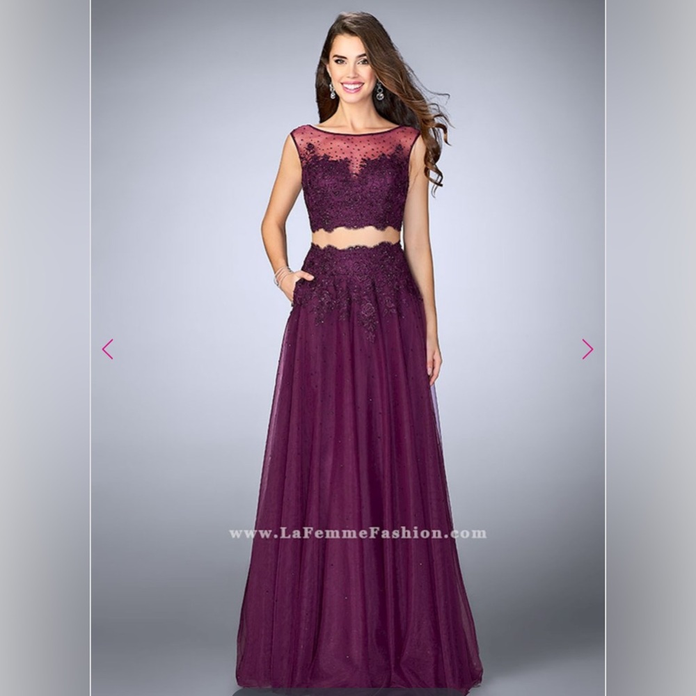 La Femme Purple Two-Piece Prom Dress